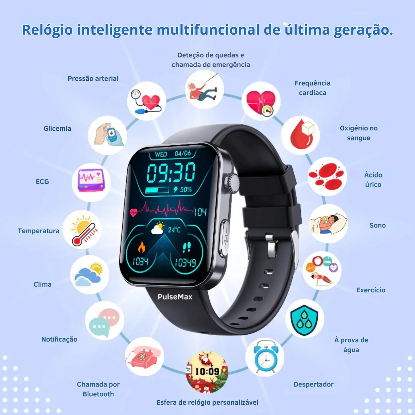 (Super Promocja) PulseMax™ Inteligentny zegarek z pomiarem glukozy, tętna i funkcjami telefonicznymi